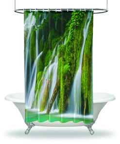 Nature View Waterfall Lake Trees Bathroom Shower Curtain - Waterproof Fabric