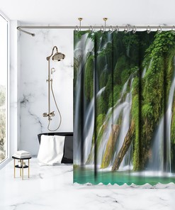 Nature View Waterfall Lake Trees Bathroom Shower Curtain - Waterproof Fabric