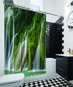 Nature View Waterfall Lake Trees Bathroom Shower Curtain - Waterproof Fabric