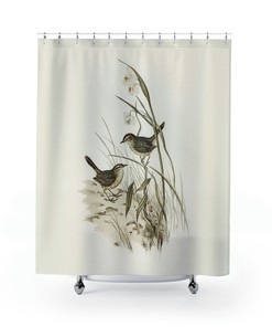 Nature-Inspired Birds Shower Curtain in Neutral Beige and Sage Green - New Home Design