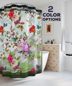 Nature-Inspired Birds and Flowers Shower Curtain - Elegant Bathroom Decor