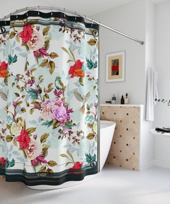 Nature-Inspired Birds and Flowers Shower Curtain - Elegant Bathroom Decor