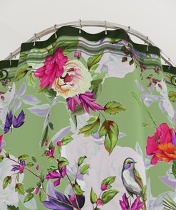 Nature-Inspired Birds and Flowers Shower Curtain - Elegant Bathroom Decor