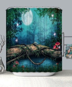 Nature-inspired Branches Moon Shower Curtain for Rustic Bathroom Decor