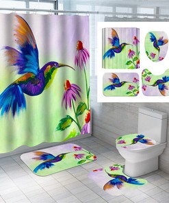 Nature's Delight - 3D Hummingbird Flowers Print Shower Curtain for Bathroom Decor