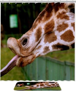 Naughty Giraffe Shower Curtain with Microfiber Accents - Animal Themed Bathroom Decor