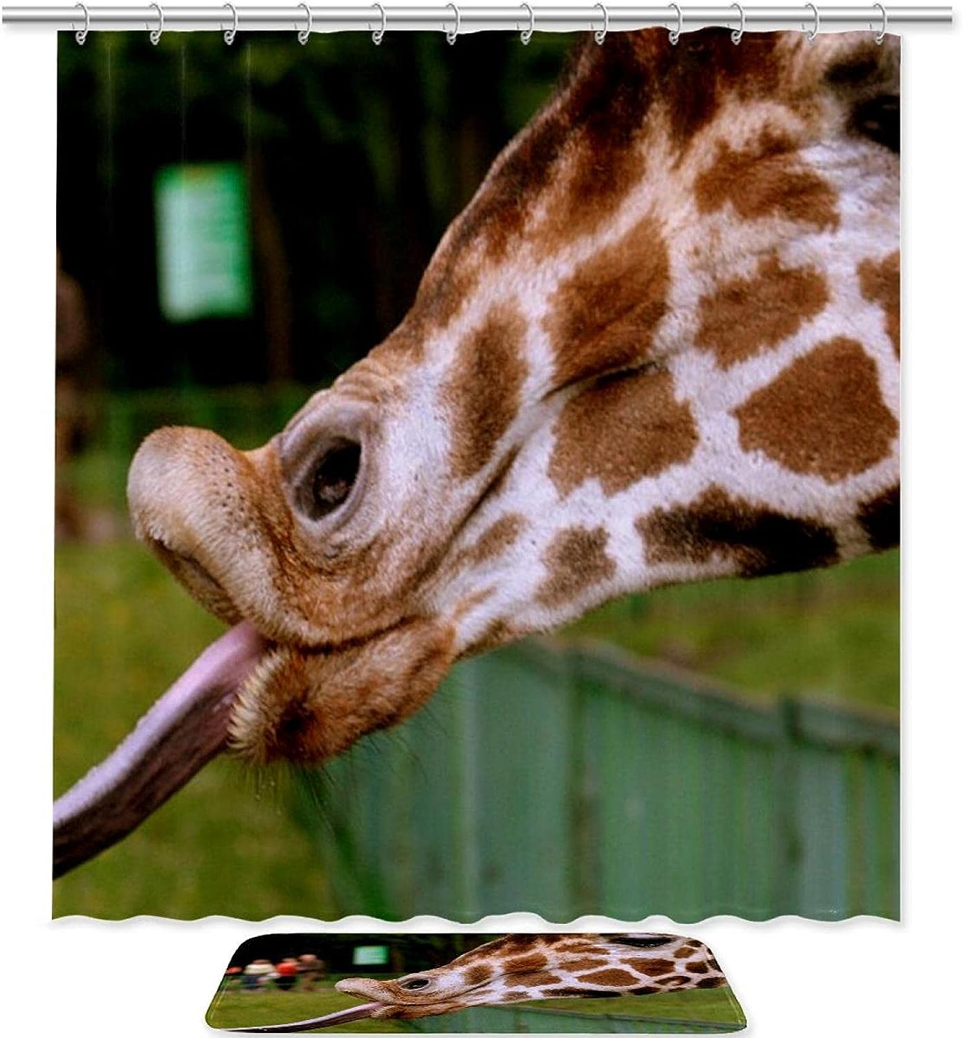 Naughty Giraffe Shower Curtain with Microfiber Accents - Animal Themed Bathroom Decor