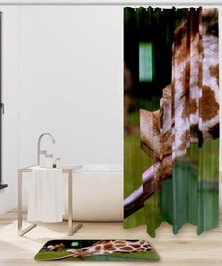 Naughty Giraffe Shower Curtain with Microfiber Accents - Animal Themed Bathroom Decor