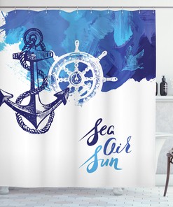 Nautical Anchor Wheel Shower Curtain - Bathroom Decor Print