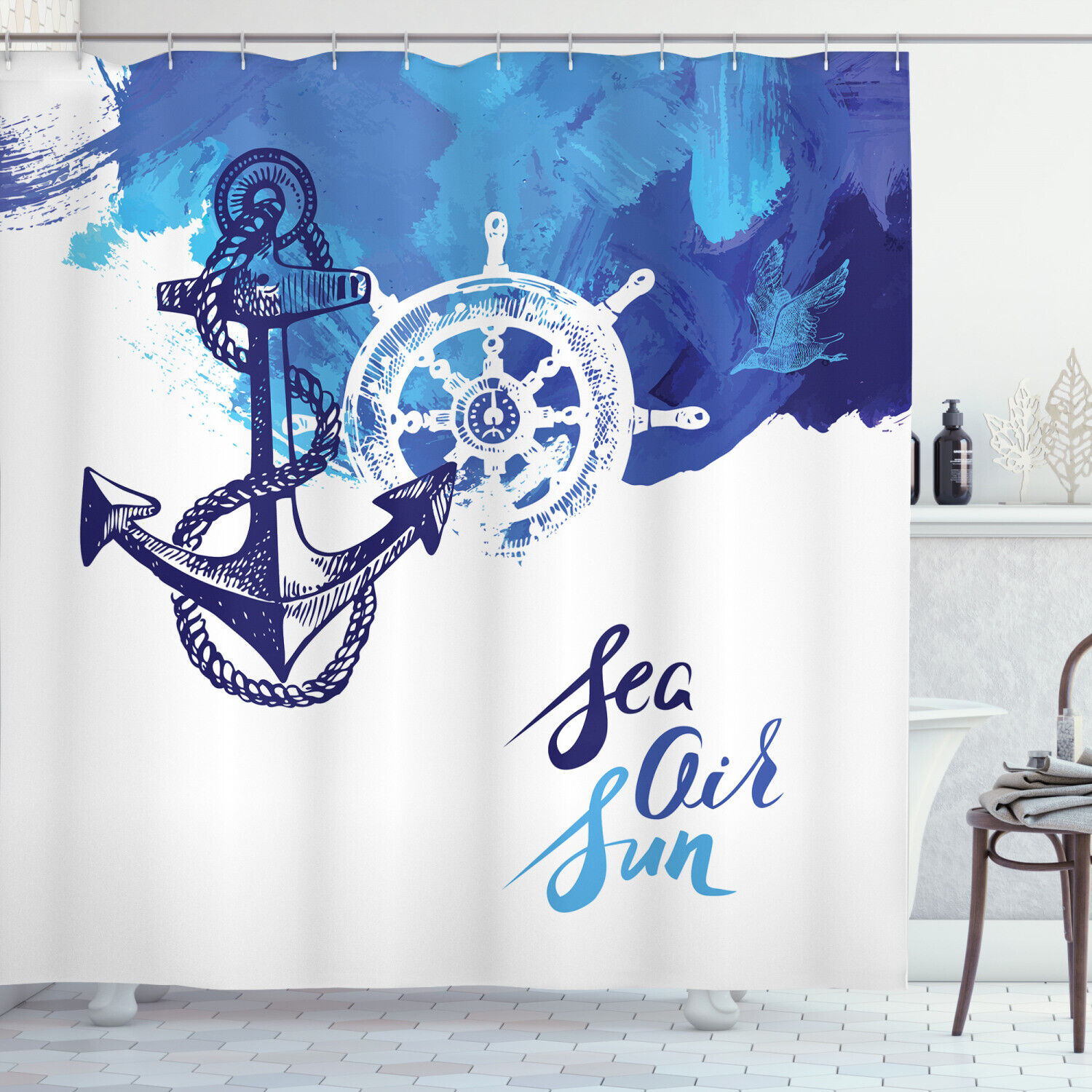 Nautical Anchor Wheel Shower Curtain - Bathroom Decor Print