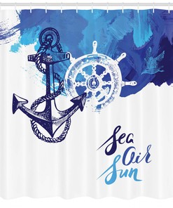 Nautical Anchor Wheel Shower Curtain - Bathroom Decor Print