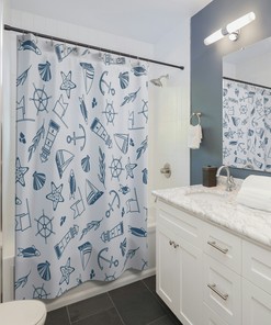 Nautical Blue Sailing Shower Curtain for Oceanic Bathroom Decor