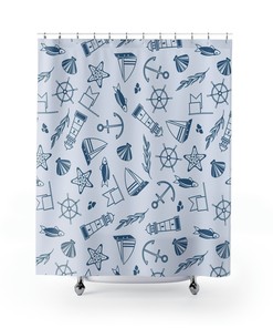Nautical Blue Sailing Shower Curtain for Oceanic Bathroom Decor