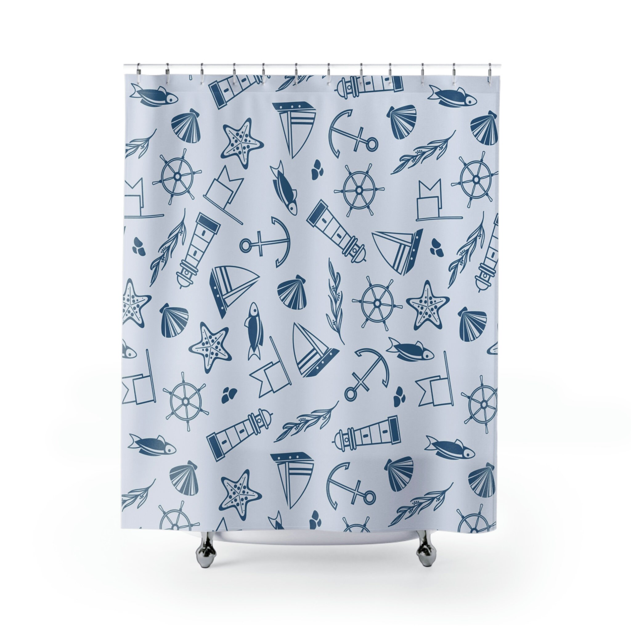 Nautical Blue Sailing Shower Curtain for Oceanic Bathroom Decor