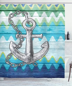 Nautical Chevron Zigzags Anchor Shower Curtain - Print for Bathroom 