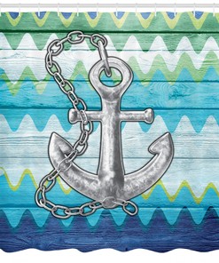 Nautical Chevron Zigzags Anchor Shower Curtain - Print for Bathroom