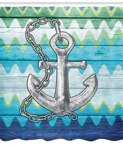 Nautical Chevron Zigzags Anchor Shower Curtain - Print for Bathroom 