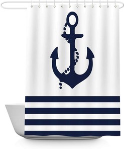 Nautical Navy Anchor Shower Curtain for Boys Bathroom Decor