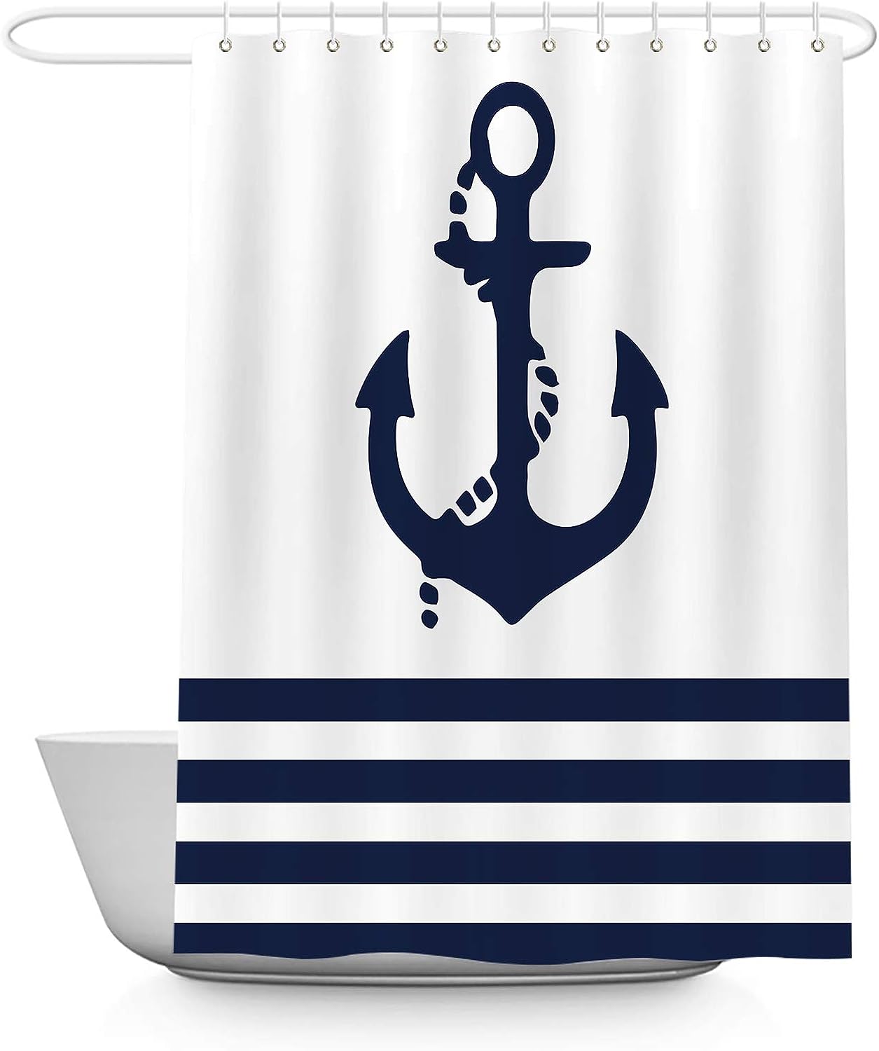Nautical Navy Anchor Shower Curtain for Boys Bathroom Decor