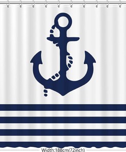 Nautical Navy Anchor Shower Curtain for Boys Bathroom Decor