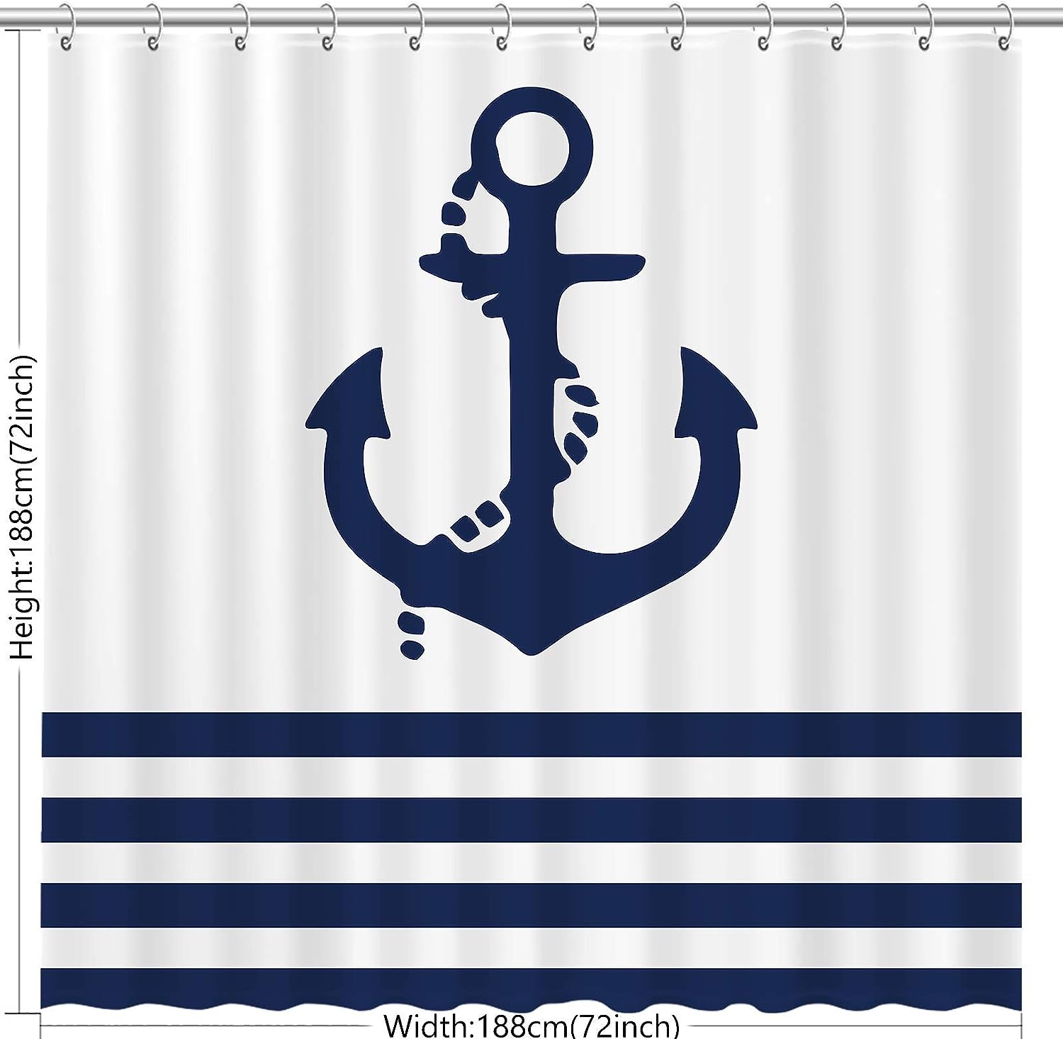 Nautical Navy Anchor Shower Curtain for Boys Bathroom Decor