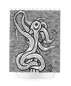 Nautical Octopus Shower Curtain - Black and White Bathroom Decor with Ocean Theme