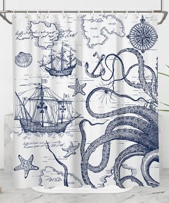 Nautical Octopus Shower Curtain with Funny Fun Kraken Anchor Ocean Design - Perfect for Boys Bathroom Decoration