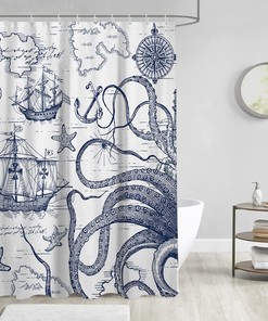 Nautical Octopus Shower Curtain with Funny Fun Kraken Anchor Ocean Design - Perfect for Boys Bathroom Decoration