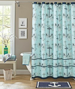 Nautical Shower Curtain with Anchor Design for Coastal Bathroom Decor