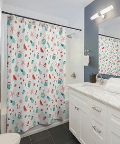 Nautical Themed Shower Curtain with Beach and Watermelon Design- Perfect for Kids, Teens, and Adults Bathroom Decor