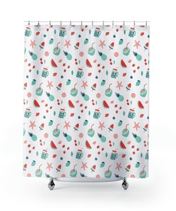 Nautical Themed Shower Curtain with Beach and Watermelon Design- Perfect for Kids, Teens, and Adults Bathroom Decor