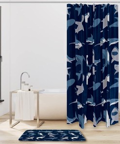 Navy Background Shark Pattern Bathroom Decors Waterproof Shower Curtain - Bathroom Decor