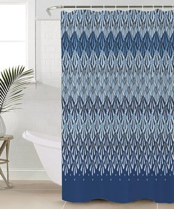 Navy Blue Geometric Shower Curtain, Modern Plaid Abstract Art Aesthetics for Bathroom Decor