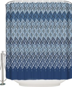 Navy Blue Geometric Shower Curtain, Modern Plaid Abstract Art Aesthetics for Bathroom Decor