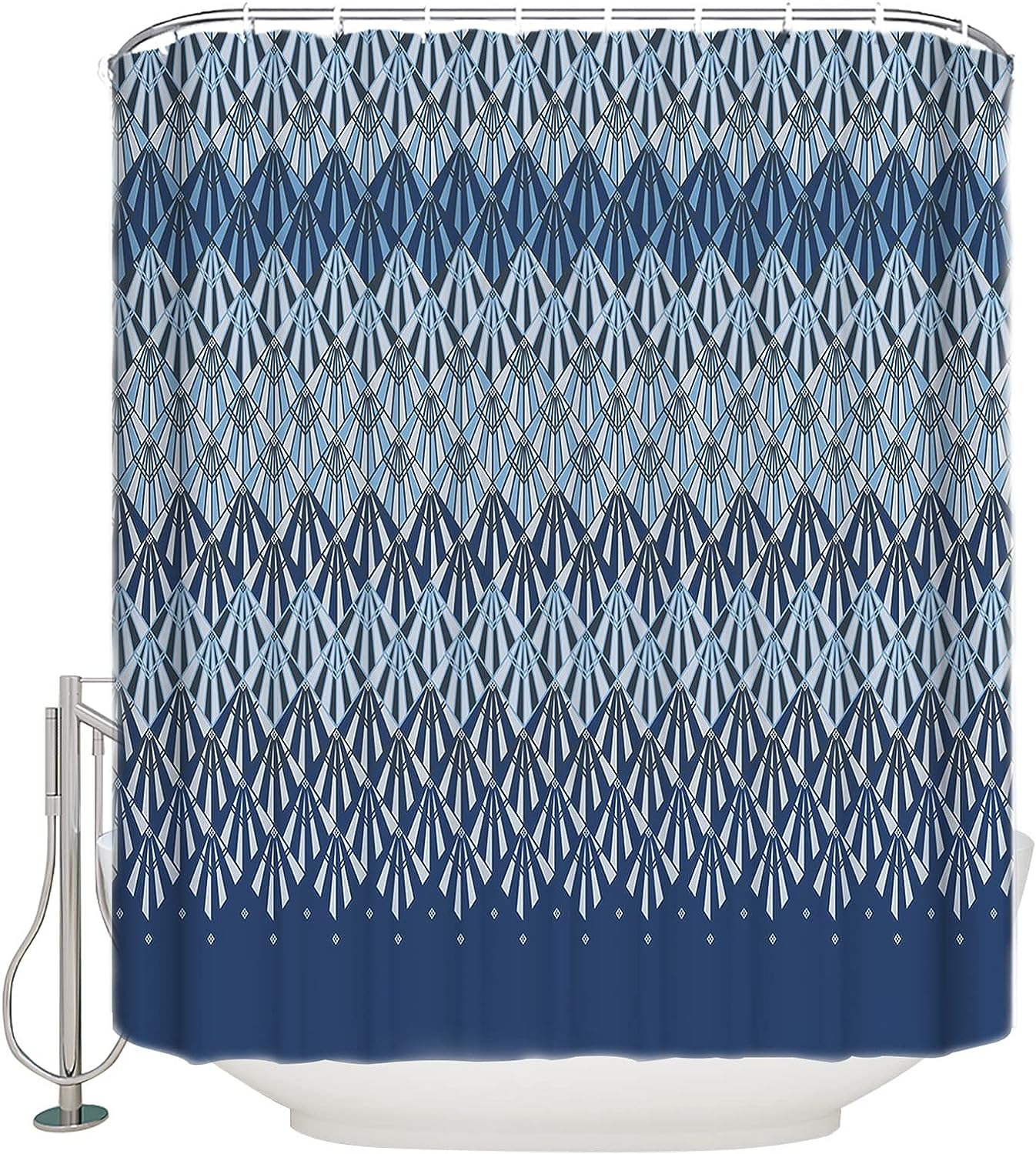 Navy Blue Geometric Shower Curtain, Modern Plaid Abstract Art Aesthetics for Bathroom Decor