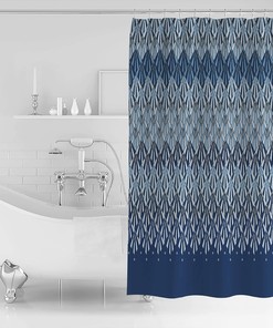 Navy Blue Geometric Shower Curtain, Modern Plaid Abstract Art Aesthetics for Bathroom Decor