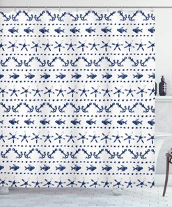 Navy Blue Yacht Nautical Shower Curtain Navy White Bathroom Decor