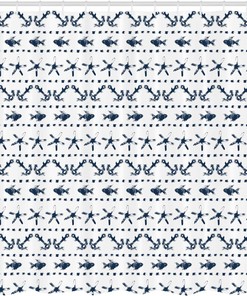Navy Blue Yacht Nautical Shower Curtain Navy White Bathroom Decor