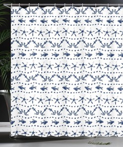 Navy Blue Yacht Nautical Shower Curtain Navy White Bathroom Decor