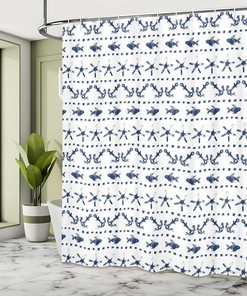 Navy Blue Yacht Nautical Shower Curtain Navy White Bathroom Decor