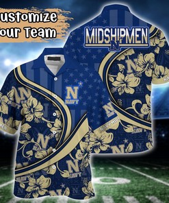 Navy Midshipmen NCAA US Flag Flower Hawaii Shirt For Fans
