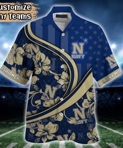 Navy Midshipmen NCAA US Flag Flower Hawaii Shirt For Fans