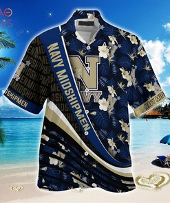 Navy Midshipmen Summer Hawaiian Shirt, With Tropical Flower Pattern for Fans