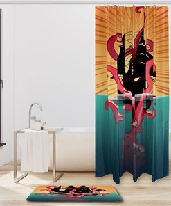 Navy Shark Paint Shower Curtain in Waterproof Fabric for Bathroom Decor