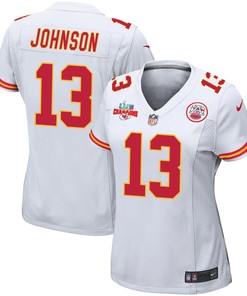 Nazeeh Johnson 13 Kansas City Chiefs Super Bowl LVII Champions 3 Stars Women Game Jersey - White