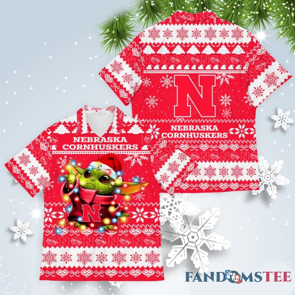 Nebraska Cornhuskers Baby Yoda Christmas Ugly Hawaiian Shirt