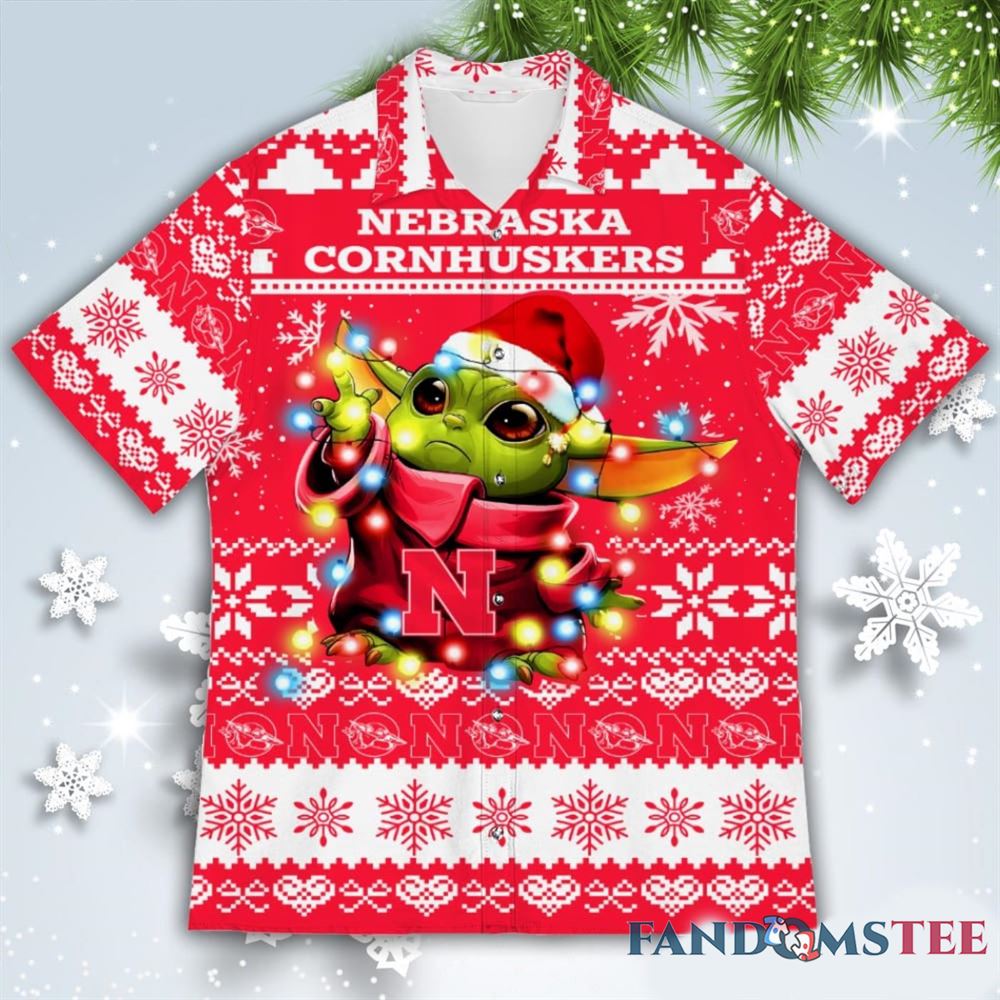 Nebraska Cornhuskers Baby Yoda Christmas Ugly Hawaiian Shirt