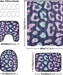 Neon Blue Pink Color Leopard Spot Shower Curtain and Mat for Bright Bathroom Decor