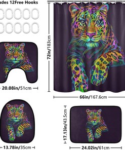 Neon Colors Leopard Shower Curtain and Mat for Bold Bathroom Decor