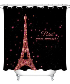 Neon Eiffel Tower Abstract Shower Curtain for Bathroom Decor